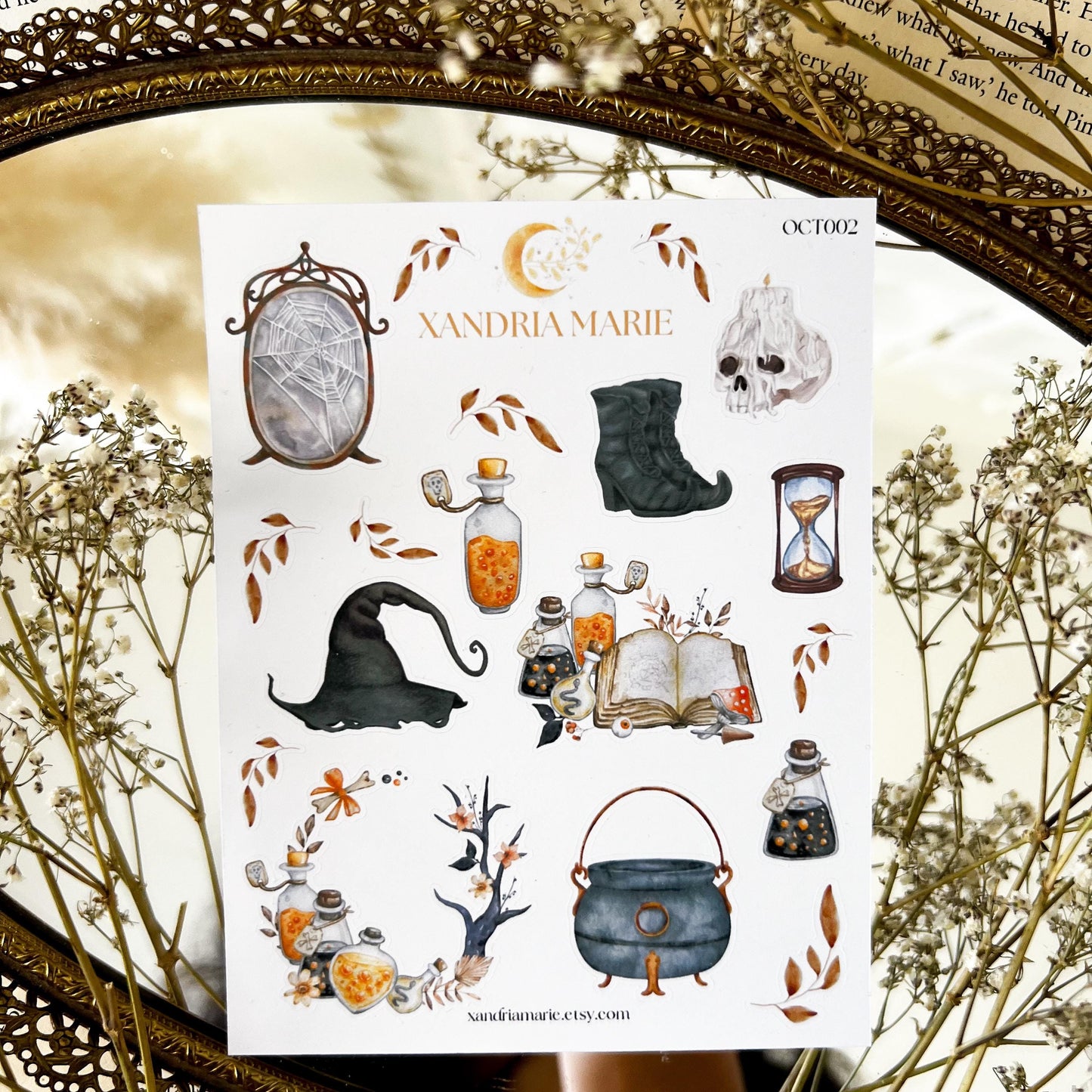 Witchy Sticker Sheet, Fall Sticker Sheet, Journal Stickers, Calendar, Planner Stickers, Seasonal Stickers