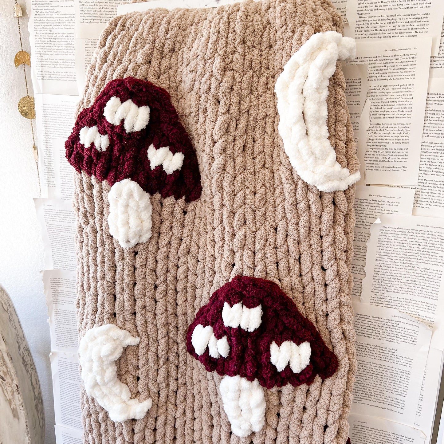 Mushroom Chunky Knit Chenille Blanket, Mushroomcore Blanket, Goblinecore Blanket