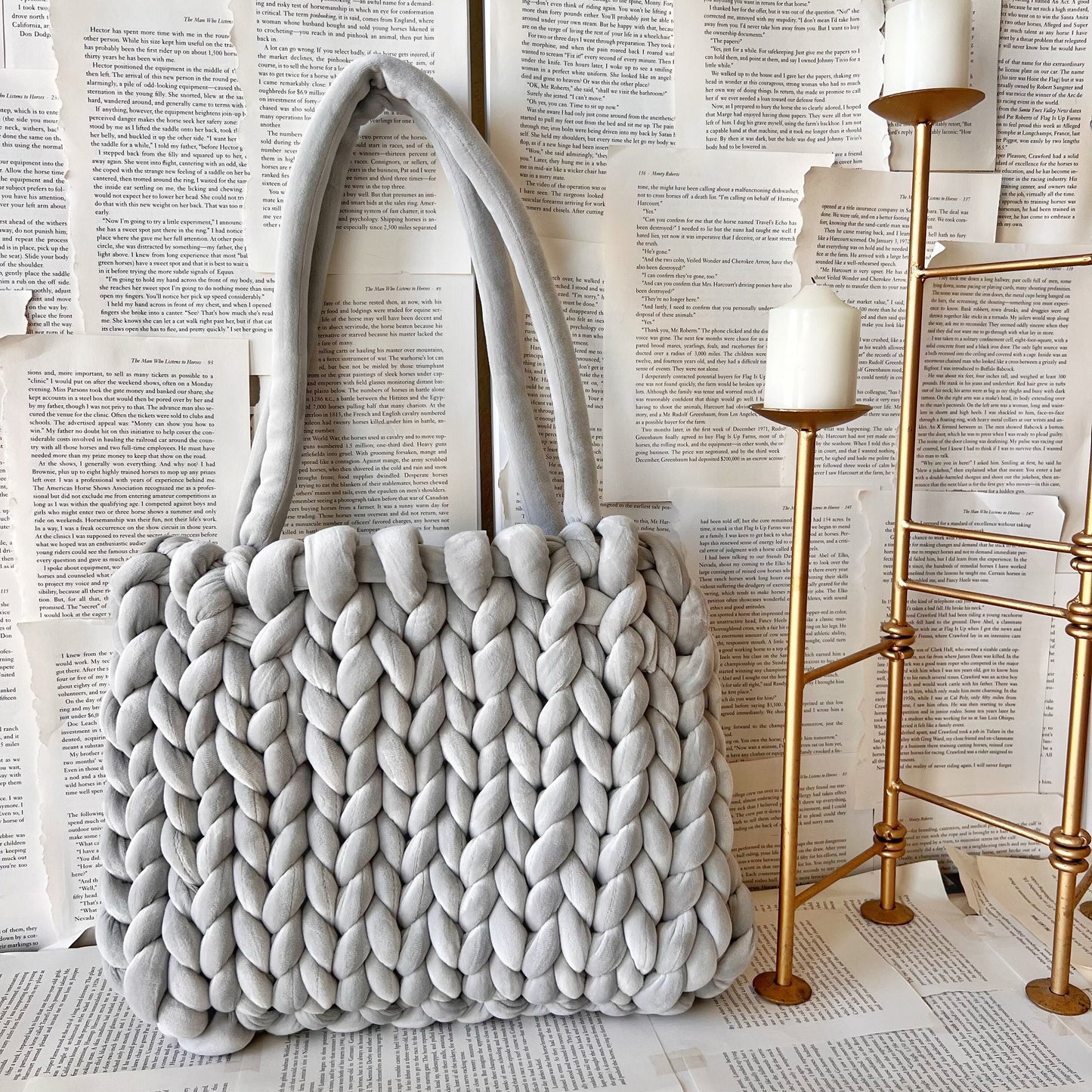 Light Grey Super Soft Velvet Chunky Knit Bag