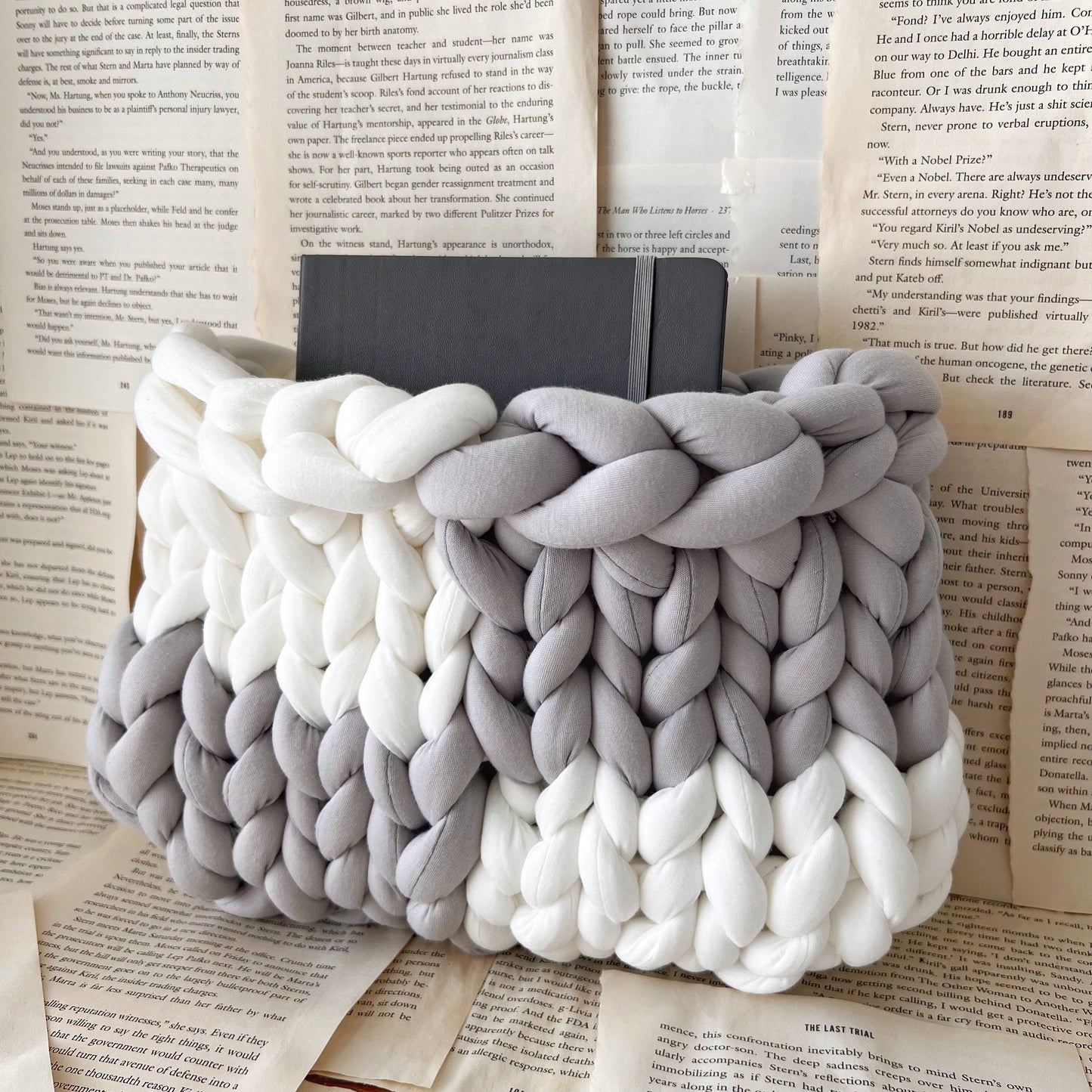 Grey Checkered Chunky Knit Planner Pouch