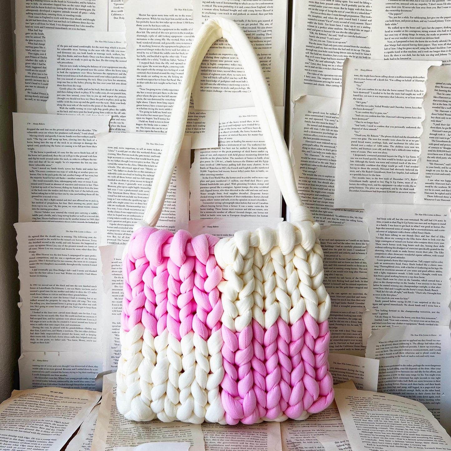 Pink and Milky White Checkered Chunky Knit Handbag