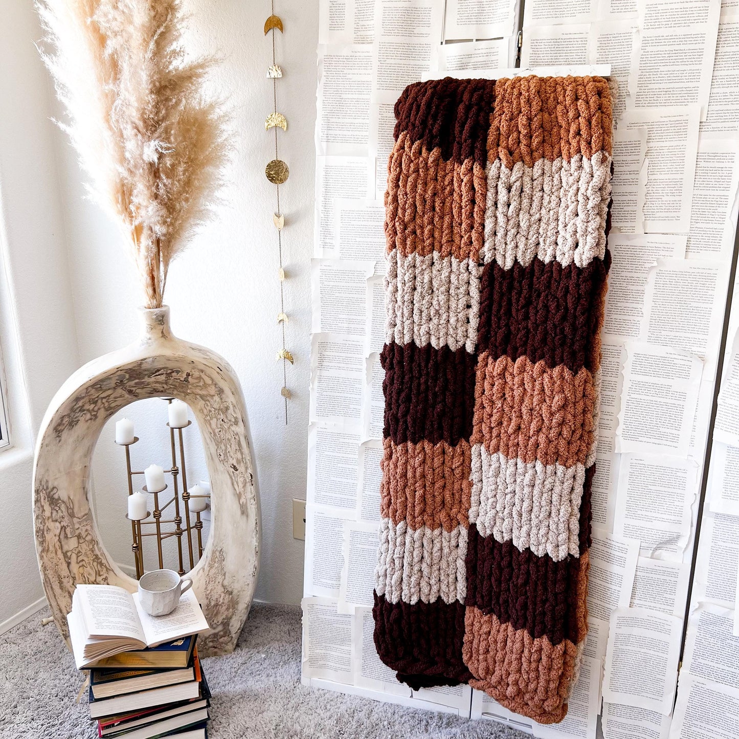 Fall Checkered Chunky Knit Chenille Blanket