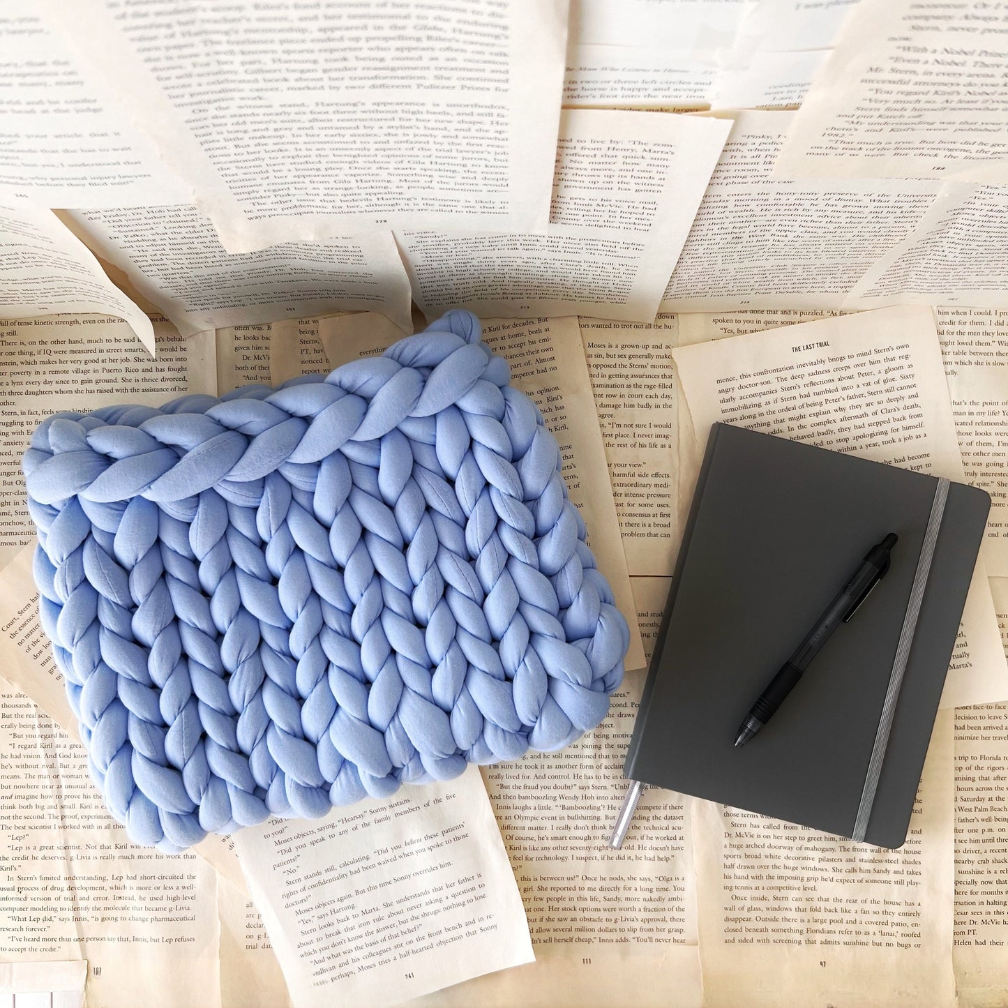 Blue Checkered Chunky Knit Planner Pouch