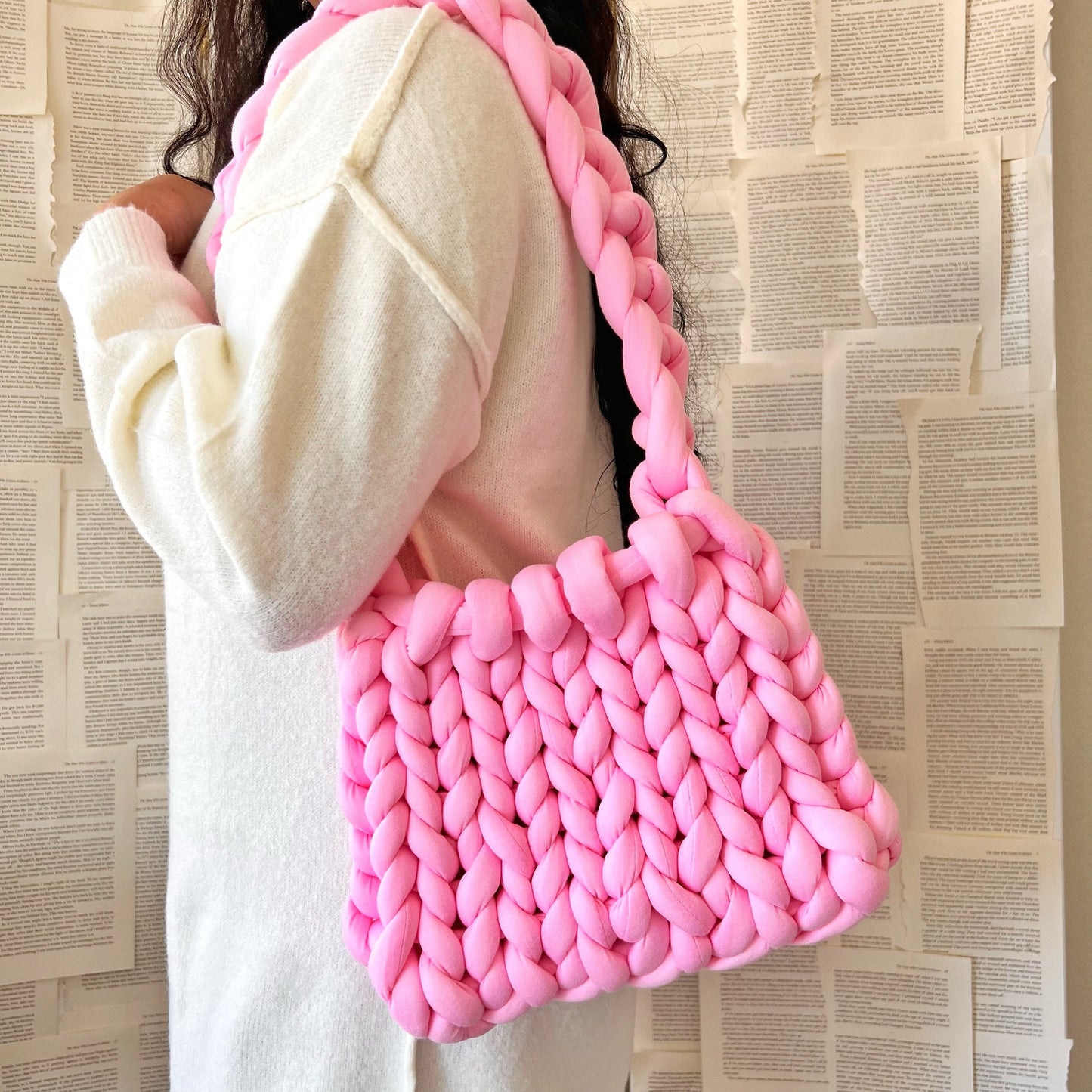 Pink Chunky Knit Handbag